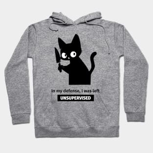 Black Cat With Knife - In My Defense I Was Left Unsupervised Hoodie